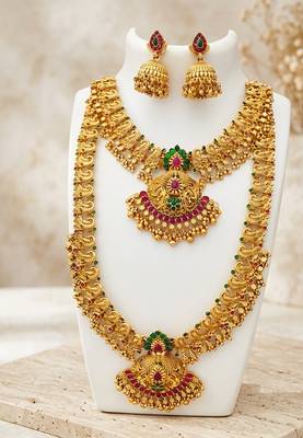 exquisite temple jewellery necklace and choker set with jhumkas 1