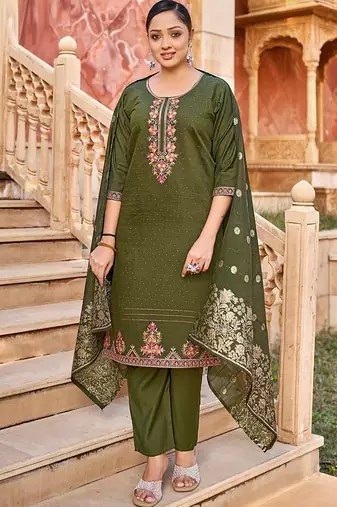 Mahendi heavy vertican silk kurta pent dupatta set