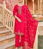 Pink heavy vertican silk kurta pent dupatta set