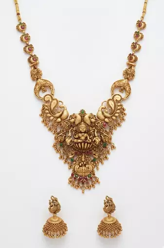 traditional gold-plated temple necklace set with earrings