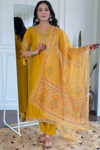 Yellow bsy viscose kurti pent dupatta set