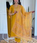 Yellow bsy viscose kurti pent dupatta set