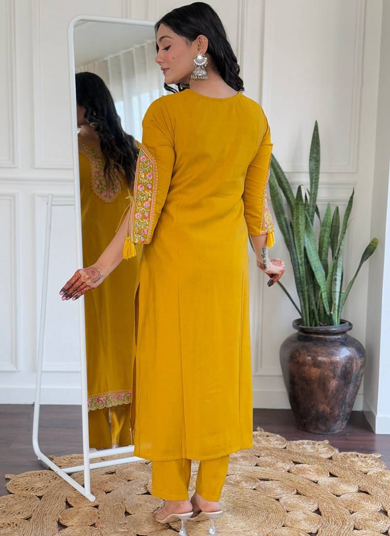 Yellow bsy viscose kurti pent dupatta set