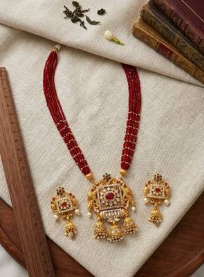 elegant red pearl and gold kundan necklace set 1