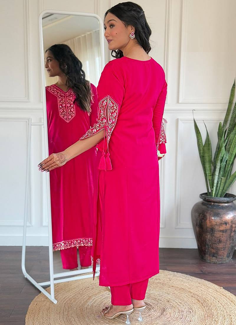 Pink bsy viscose kurti pent dupatta set