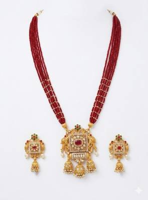 elegant red pearl and gold kundan necklace set 2