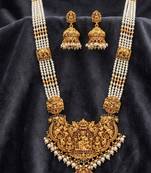 antique gold-plated lakshmi temple necklace set with jhumkas