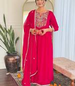 Red vichitra silk kurti pent dupatta set