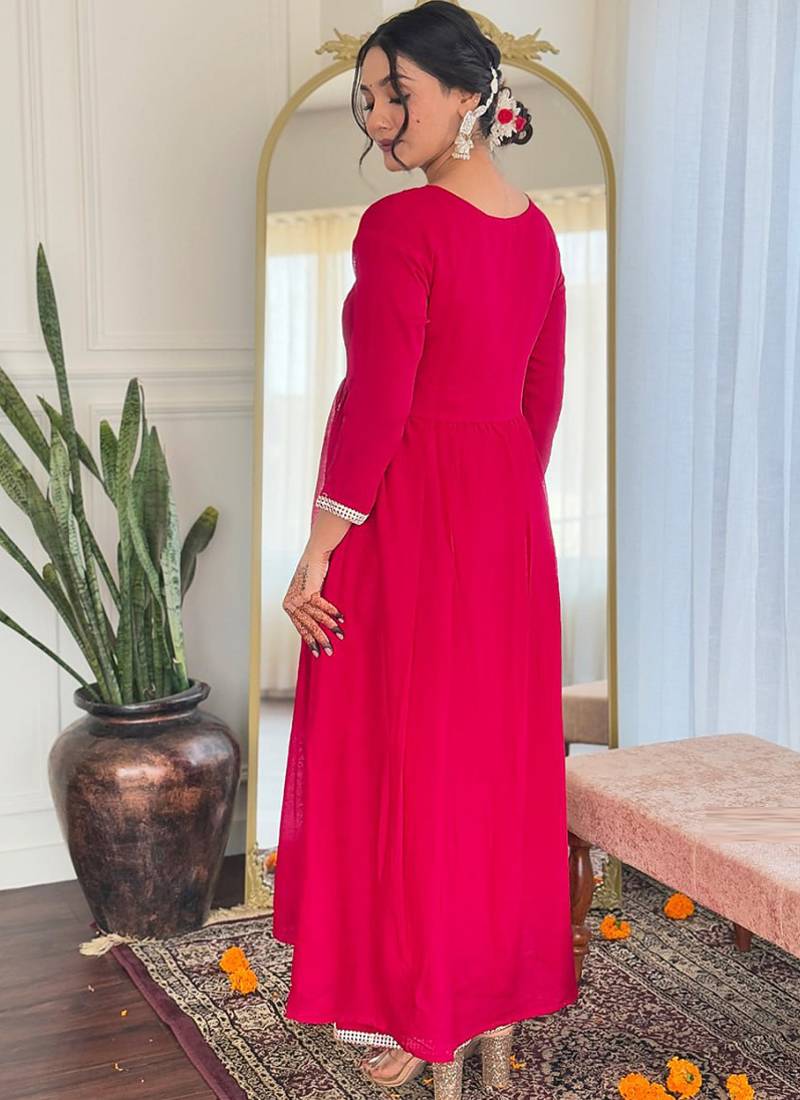 Red vichitra silk kurti pent dupatta set