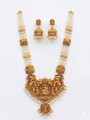antique gold-plated lakshmi temple necklace set with jhumkas 2