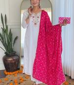 White bsy viscose kurti pent dupatta set