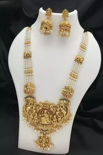 antique gold-plated lakshmi temple necklace set with jhumkas