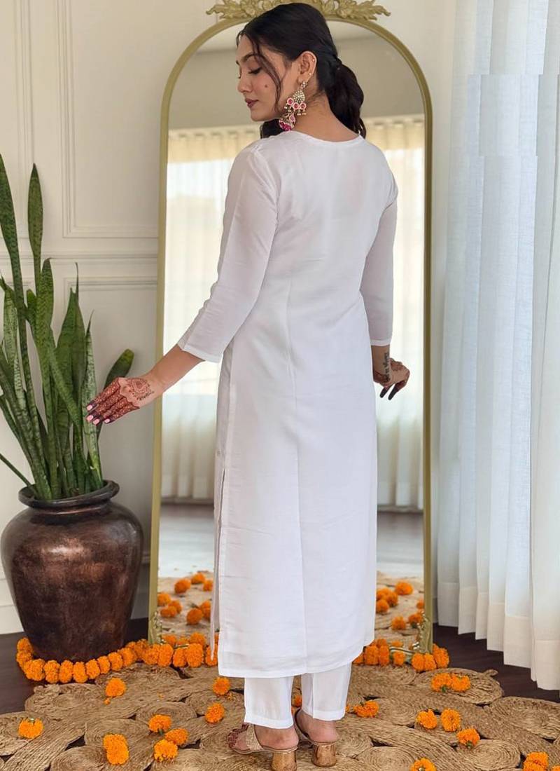 White bsy viscose kurti pent dupatta set