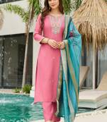 Light pink viscose silk kurti pent dupatta set