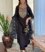Black viscose silk kurti pent dupatta set