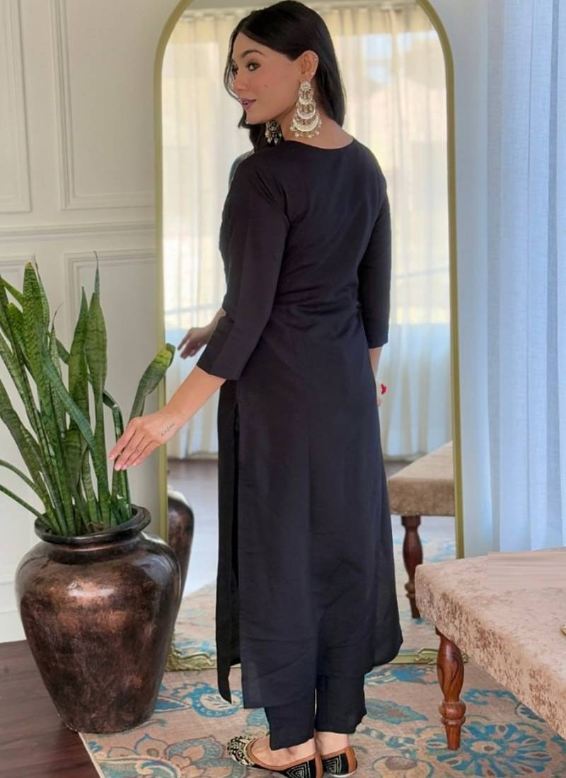 Black viscose silk kurti pent dupatta set