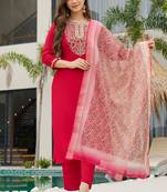 Red rayon slub kurti pent dupatta set