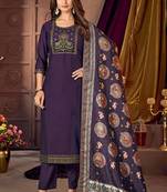 Purple vertican silk kurti pent dupatta set
