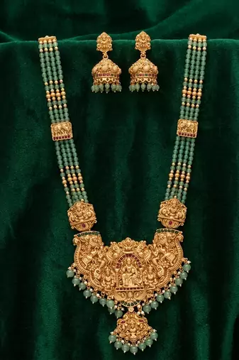 traditional lakshmi temple gold-plated necklace set