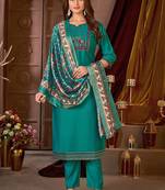 Turquoise vertican silk kurti pent dupatta set