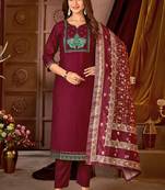 Maroon vertican silk kurti pent dupatta set
