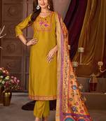 Mustard vertican silk kurti pent dupatta set