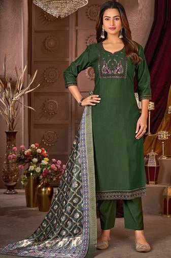 Green vertican silk kurti pent dupatta set