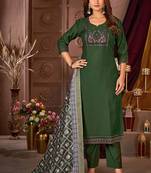 Green vertican silk kurti pent dupatta set