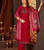Red vertican silk kurti pent dupatta set