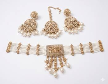  traditional gold-plated pearl choker jewellery set 3
