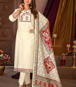 White vertican silk kurti pent dupatta set
