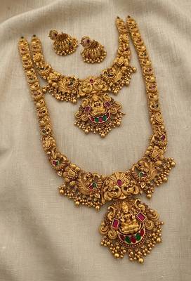 handcrafted lakshmi temple jewellery set with jhumkas 1