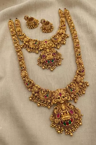 handcrafted lakshmi temple jewellery set with jhumkas
