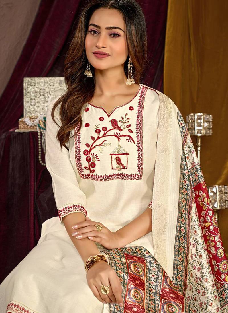 White vertican silk kurti pent dupatta set