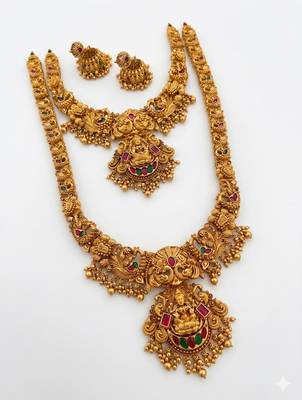 handcrafted lakshmi temple jewellery set with jhumkas 2