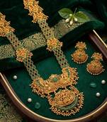 stunning gold-plated emerald temple haram jewellery set