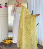 White viscose silk kurti pent dupatta set