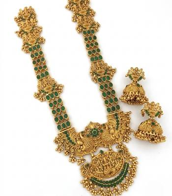 stunning gold-plated emerald temple haram jewellery set 2