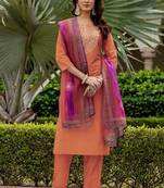 Orange rayon kurti pent dupatta set
