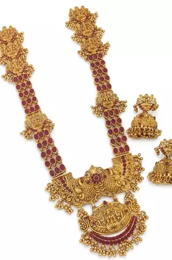 traditional gold-plated temple haram jewellery set
