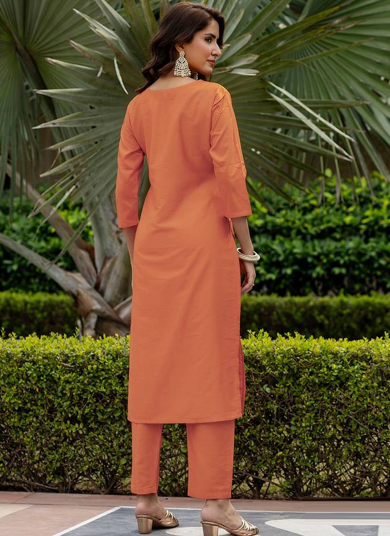 Orange rayon kurti pent dupatta set