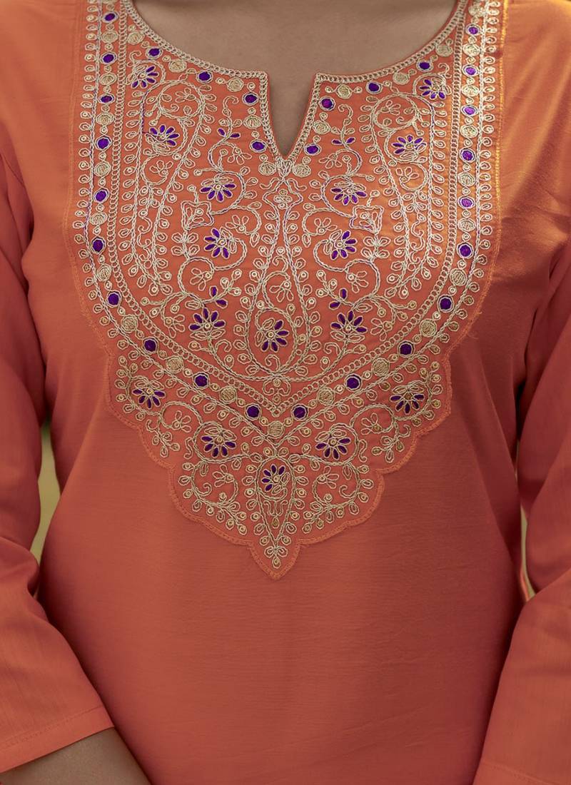 Orange rayon kurti pent dupatta set