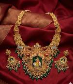 exquisite krishna temple gold-plated bridal jewellery set