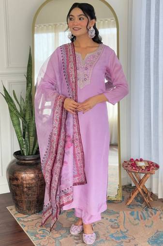 Lavender rayon kurti pent dupatta set