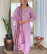 Lavender rayon kurti pant dupatta set