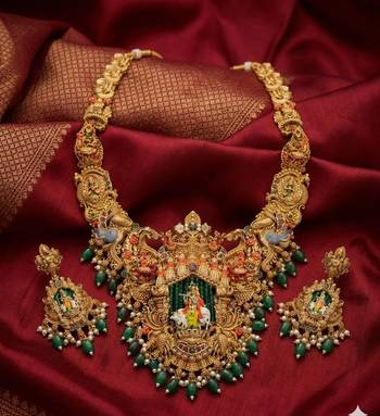 exquisite krishna temple gold-plated bridal jewellery set 2