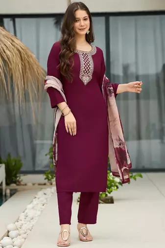Maroon rayon kurti pent dupatta set