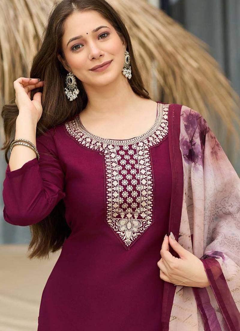Maroon rayon kurti pent dupatta set