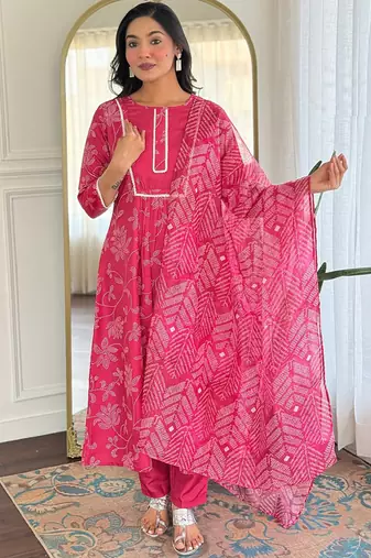 Pink rayon kurti pent dupatta set
