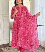 Pink rayon kurti pent dupatta set